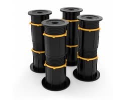 JustValue verstelbare steunpoten - set van 4 - 21,3 tot 33 cm - voor meubels en apparaten - zwart