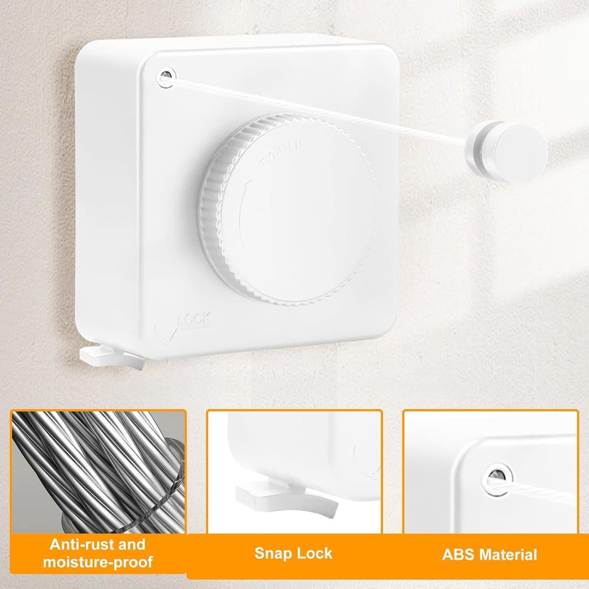 Intrekbare Waslijn - Aluminium - Tot 4,8 m - Anti-doorhangen - Voor Binnen en Buiten — afbeelding 1