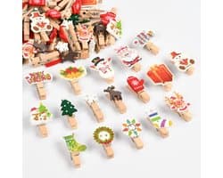 Dailygoods - Kersthouten Clips - 50 Stuks Mini Hout Handwerk Wasknijpers met Diverse Patronen
