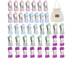 Dailygoods- Wasknijpers 40 Stuks - Houten Wasknijpers - Wasknijpermandje - Wasknijperzak - Roestvrij Staal - Ademend Opbergtas - Wasclips