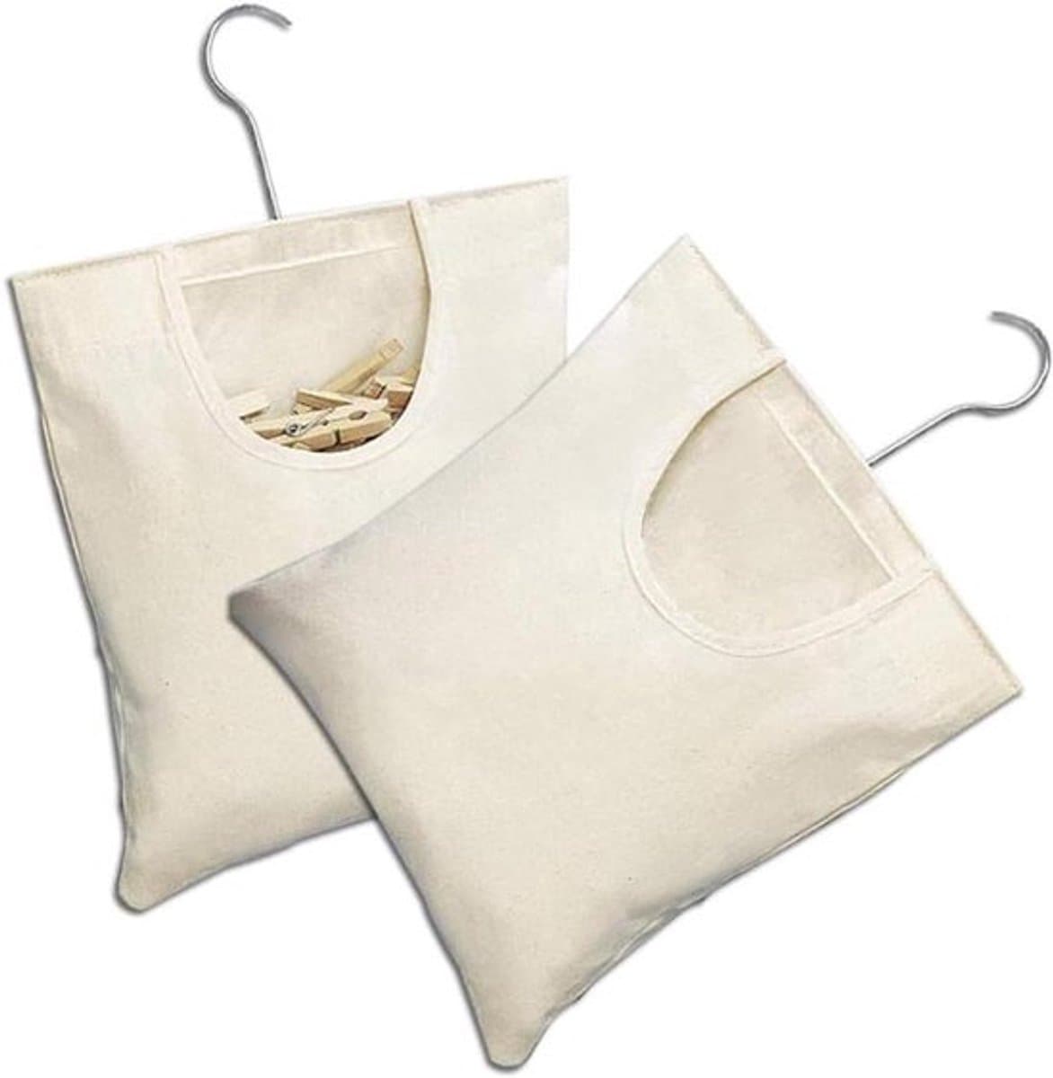 Dailygoods- Wasknijperzak Duurzaam - Wasknijpertas - Opbergtas - Hangende Wasknijperzak - 2 Stuks - 27 x 32 cm - Beige — afbeelding 1
