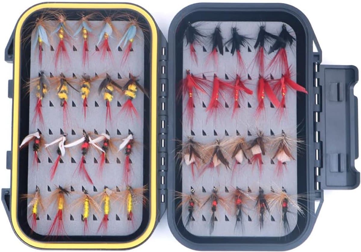 40-delige vliegvissen-vliegset, assortiment met waterdichte vliegendoos — afbeelding 1