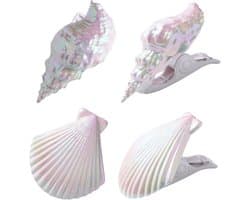 4 stuks strandhanddoekclips, schelpen en zeeslakken, handdoekclips, geschikt voor zwembadstoelen, ligstoelen, kledingrekken, decoratieve winddichte handdoekklemmen