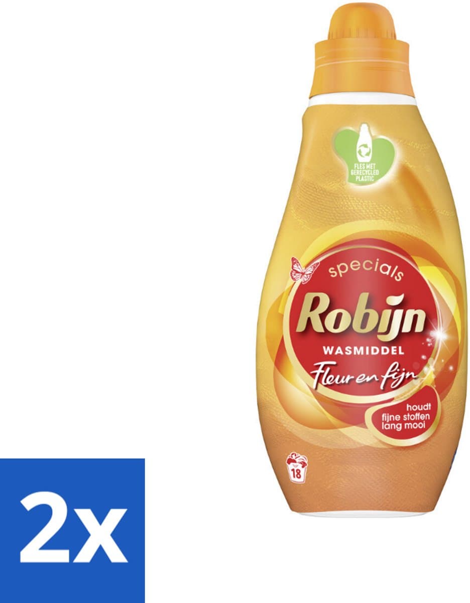 2 x Robijn Specials - Fleur & Fijn - Vloeibaar Wasmiddel - 18 Wasbeurten - Wasmiddel - Vloeibaar Wasmiddel - Wasmiddel Voor Gekleurde Was - Wasmiddel Voor Fijne Stoffen - Biologisch Afbreekbaar Wasmiddel — afbeelding 1