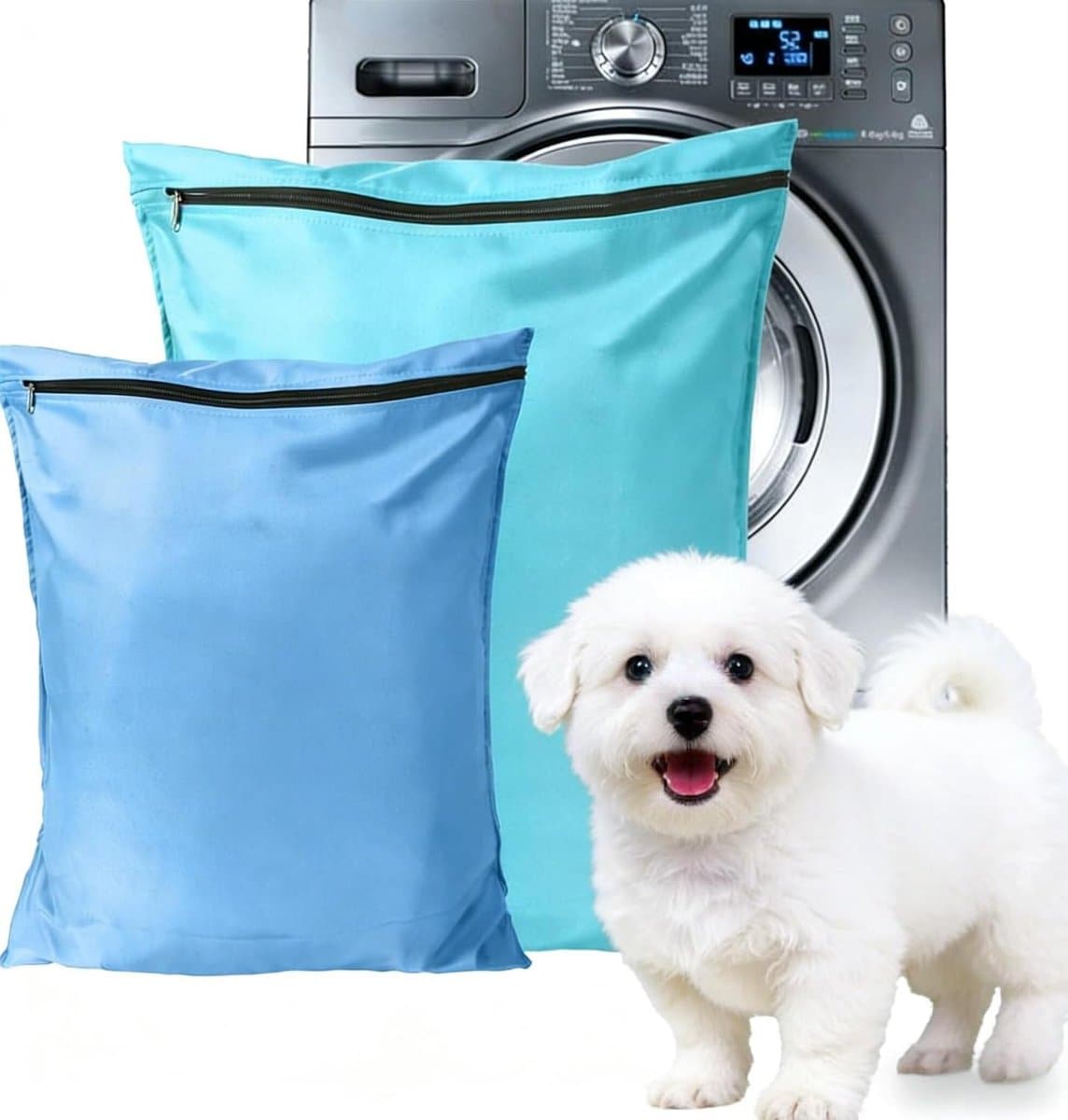 Waszak voor huisdieren met ritssluiting voorkomt waschmachineblokkering, ideaal voor honden en katten — afbeelding 1
