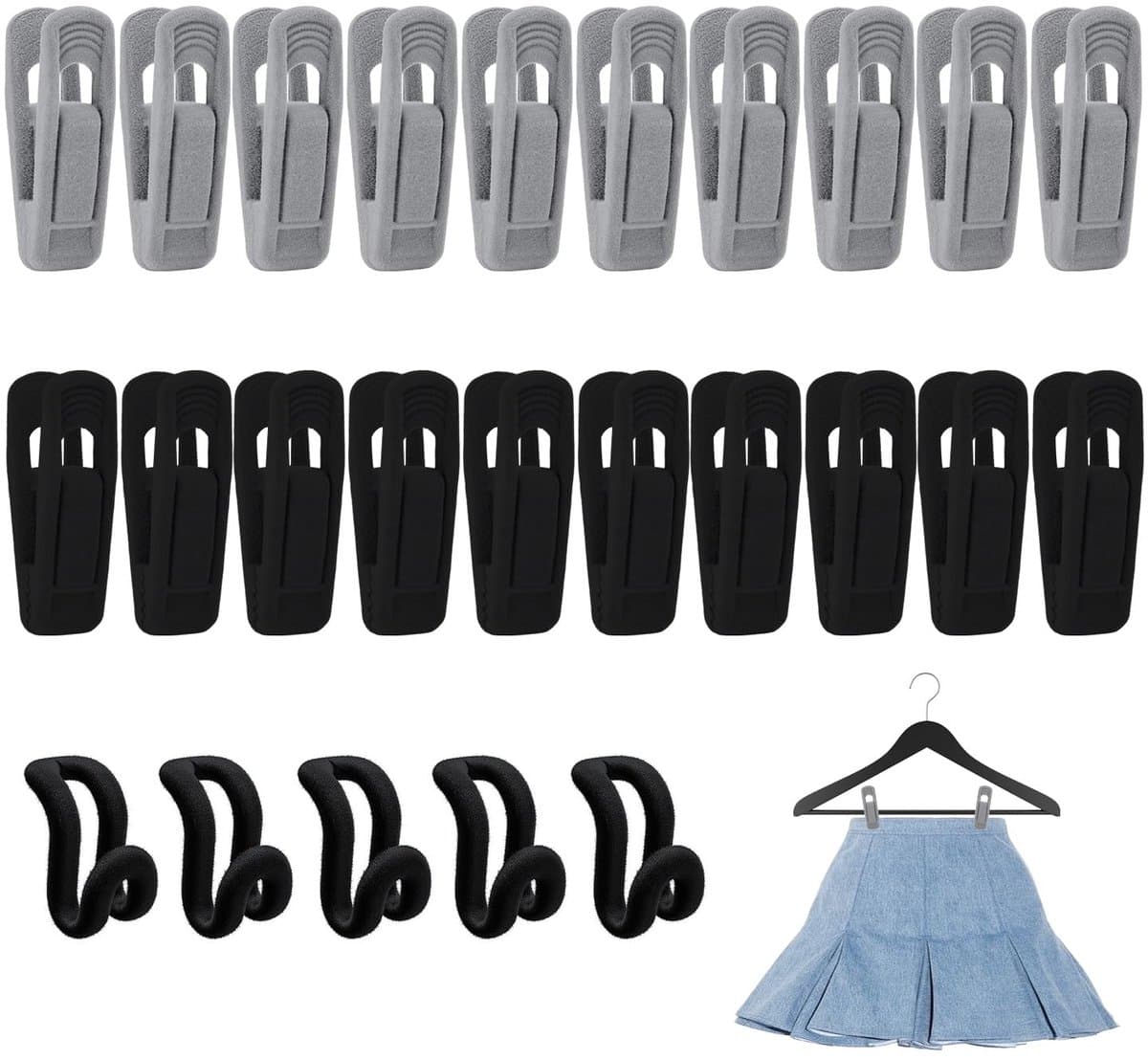 20 stuks gevlokte clips, 5 stuks kleerhangerverbinders, broekclips, sterke wasknijpers, kleerhanger-verbindingshaken, flanellen clips, vilten kleerhangerclips — afbeelding 1