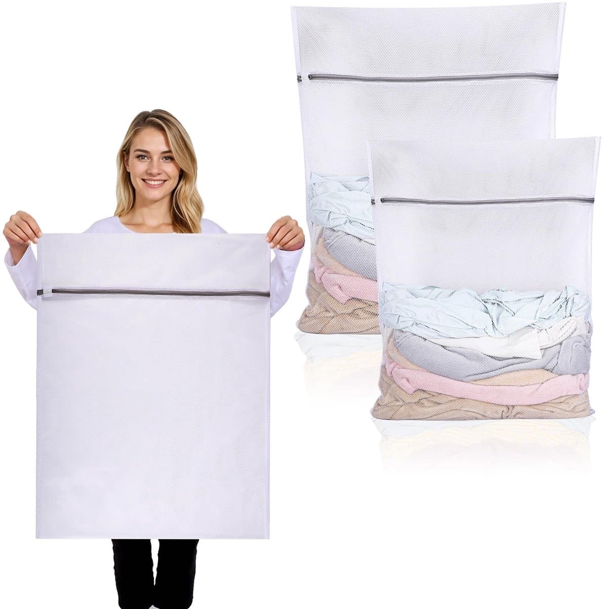 Wasnet, groot, herbruikbaar wasnet voor wasmachine, grote waszak, wasmachine met ritssluiting, voor overhemden, truien, mantels en broeken (XL 50 x 60 cm, XXL, 60 x 80 cm) — afbeelding 1