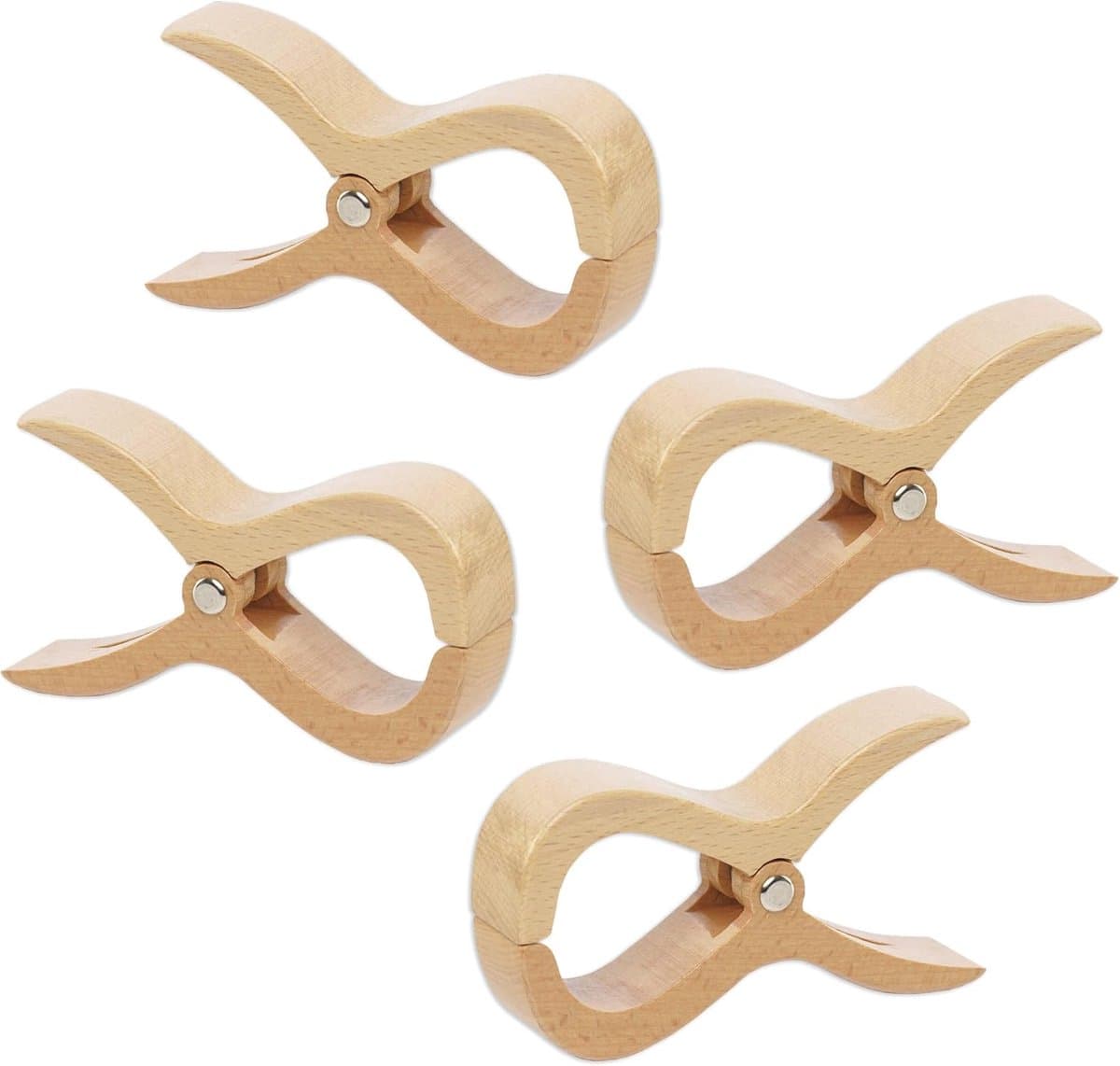 Wasknijpers met grote houten knijpers, wasknijpers voor strandlaken, strandstoel, jacht, kinderwagen, wasaccessoires, 4 stuks - 1 — afbeelding 1