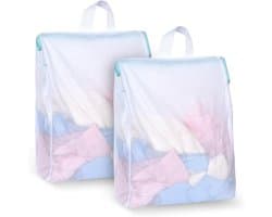 SnelShoppen - 2 Stuks Wasnet Klein 30 x 40 cm Wit met Ritssluiting en Handgrepen - Herbruikbare Waszak voor Fijnwasgoed, Ondergoed, Beha's en Babykled