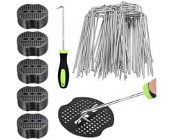 SnelShoppen - Pack van 50 Grondankers U-vormige Grondpennen voor Tuin, Kunstgras, Onkruiddoek, Mulch - Galvanized Staal, Inclusief 50 Ringen en 1 Pomp