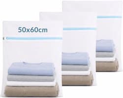 wasnet set van 3 stuks, groot 50x60cm fijnmazig | Fijnmazige waszakken van polyester met verborgen rits, voor mantels, beddengoed en jassen