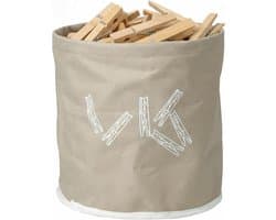 SnelShoppen - MIJOMA Wasknijpermand 18 x 17 cm – 24 bamboe clips – licht polyester stof in beige – voor balkon, badkamer en voorraadkast