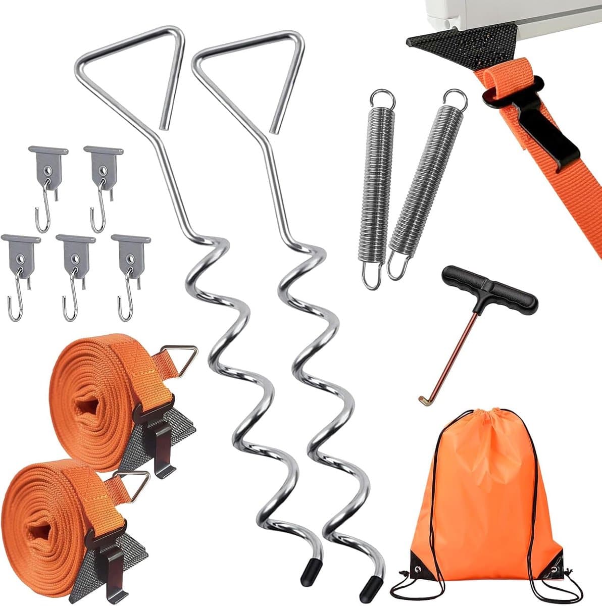 SnelShoppen - Storm Tentluifel Set, Stormbeveiliging voor Luifels, Stormbanden met Grondankers, Touwbinders, 2 Verbindingmethoden, Accessoires voor Ka — afbeelding 1