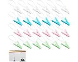 SnelShoppen - Kledingknijpers met Touw - 24 Stuks Stevige Kledingclips - Antislip PP Kunststof en Metaal - Voor Waslijn Binnen en Buiten - Verstelbaar
