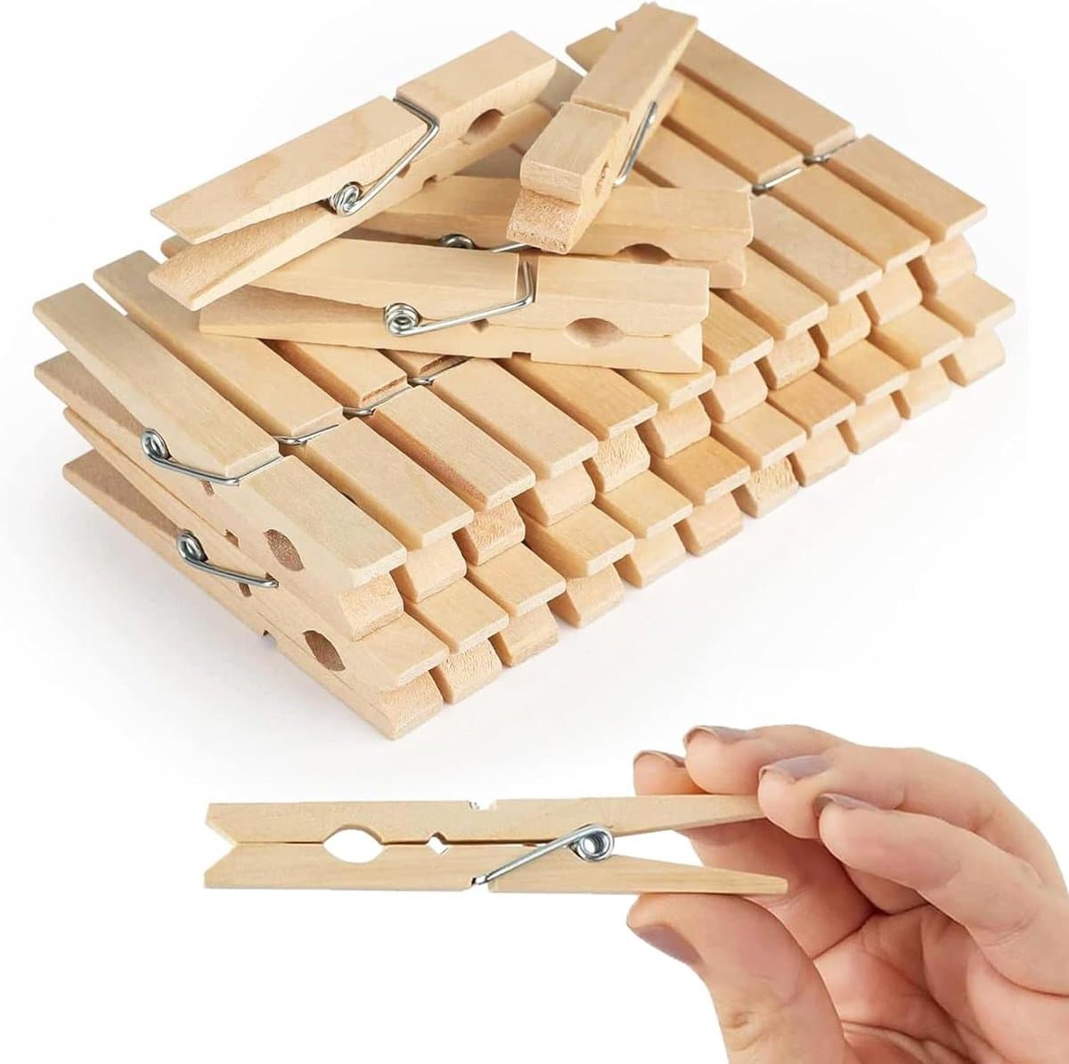 Houten kledingharingen - Waspinnen duurzaam - Wasgoed ophangen - Niet-slip grip - 60 stuks - Houtkleur — afbeelding 1