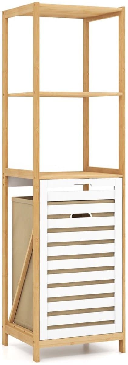 Wasmand Kast - Badkamerkast - Opbergmeubel - Wassorteerder - Kast met Wasmand - Natuurlijk + Wit — afbeelding 1