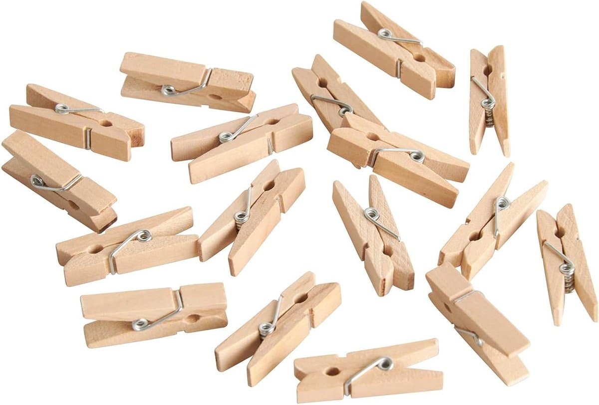 Mini Wasknijpers - Kleine Knijpers Hout - Decoratie en Knutselen - Natuurlijk Hout Materiaal - 35 cm - Natuurlijk — afbeelding 1