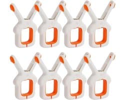 Set van 8 Winddichte Strandhanddoek Klemmen, Grote Plastic Wasknijpers in Heldere Kleuren voor Zonnebedden en Zwembanken