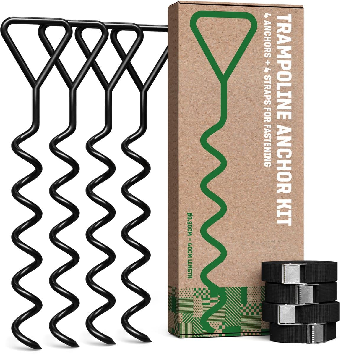GardenGloss® Bodemanker Trampoline Set (4 Stuks) – 40 cm Robuuste Grondankers voor Trampolines – Indraaiankers voor Veilige Bevestiging in de Grond — afbeelding 1