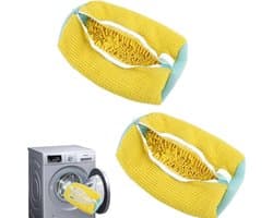 Set van 2 Herbruikbare Wasschoenentassen - Waszak voor Schoenen, Bescherming en Onderhoud voor de Wasmachine en Droger (Geel)