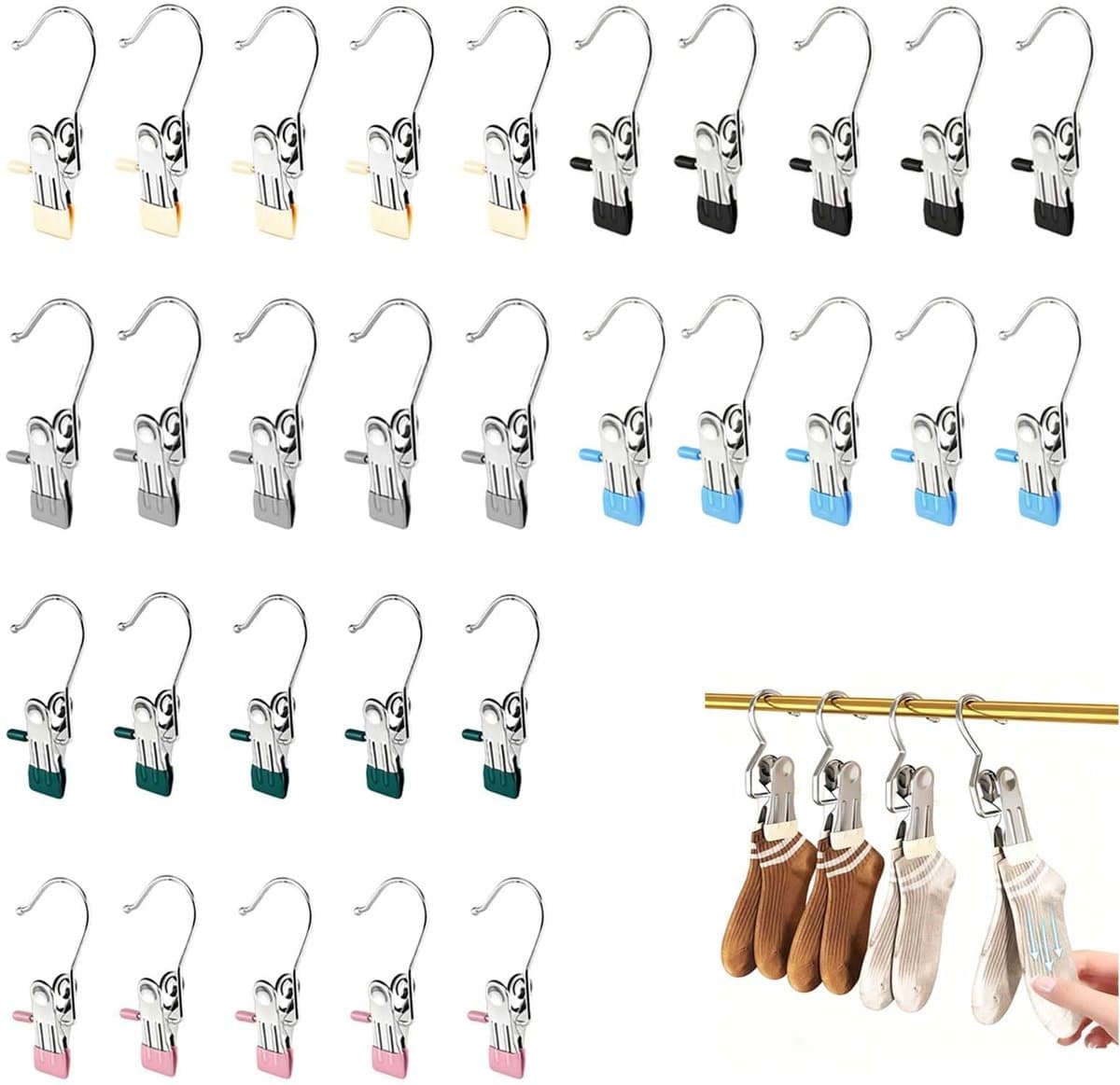 Dailygoods- Wasknijpers Roestvrij Staal - Set van 60 - Duurzaam - Compact 10.5 x 2.3 cm - Ideaal voor Binnen/Buiten - Stevige Veer - Knijpers — afbeelding 1