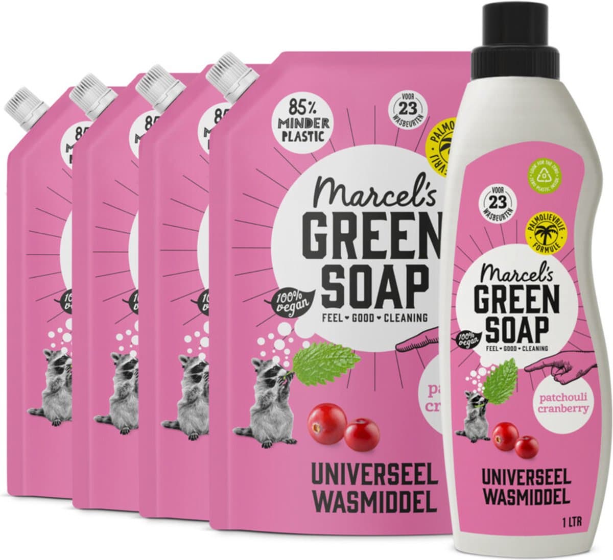 Marcel's Green Soap Wasmiddel Patchouli & Cranberry 23 Wasbeurten + 4 Navullingen Pakket — afbeelding 1