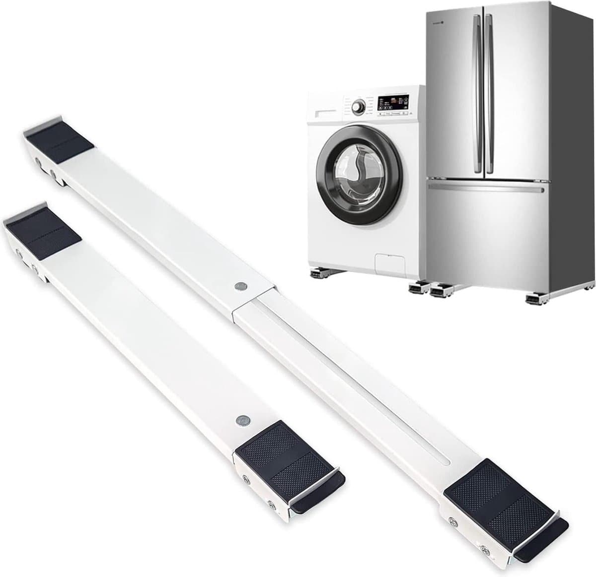 Retractable Washing Machine Base - Easymove Sliding System - Furniture Roller Transport Roller - Rails - White — afbeelding 1