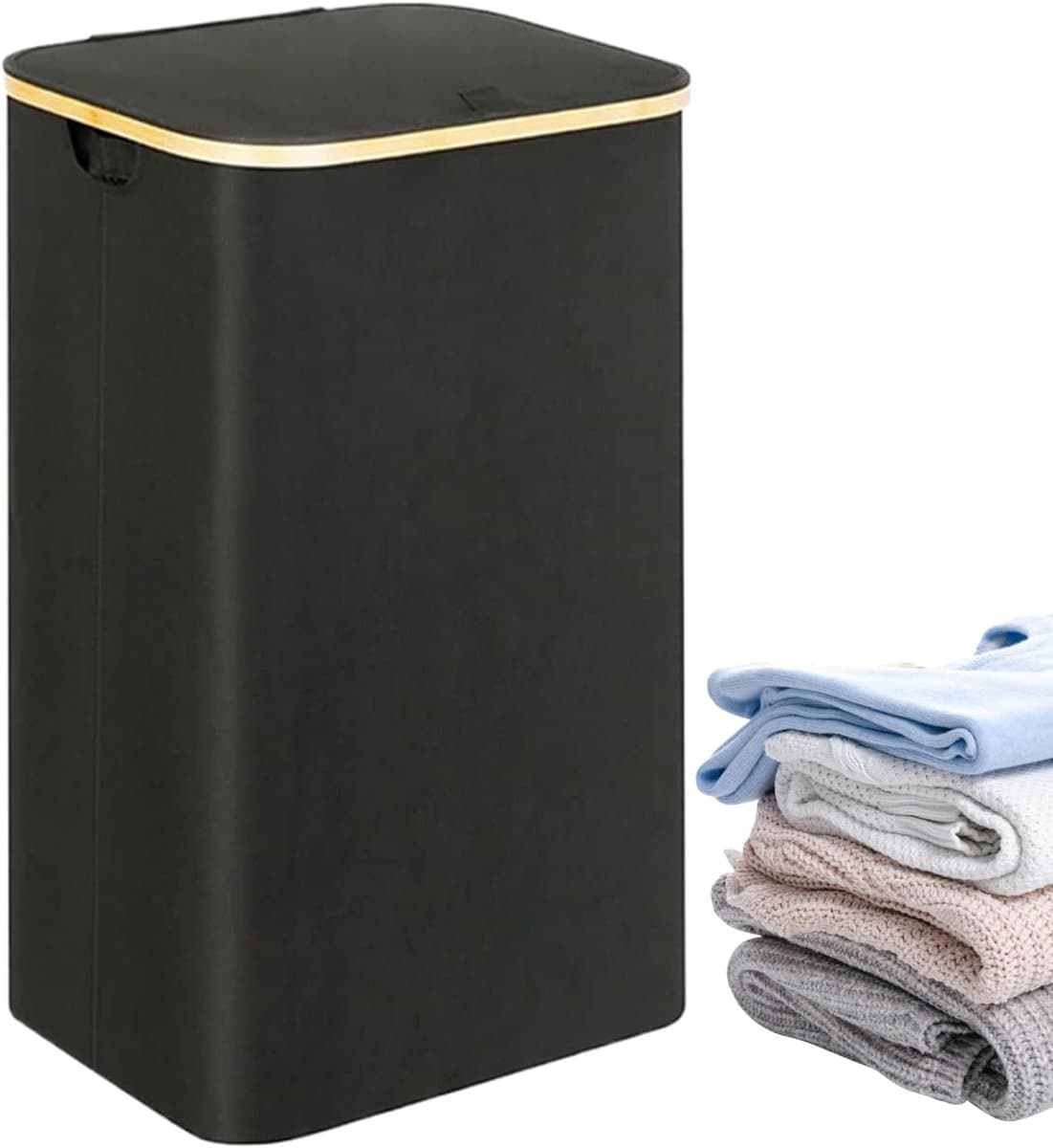 Wasmand Opbergen - Kledingbak Tas - Ruimte Besparen - Verwijderbare Binnenbak - 73x40x33 cm - Zwart — afbeelding 1
