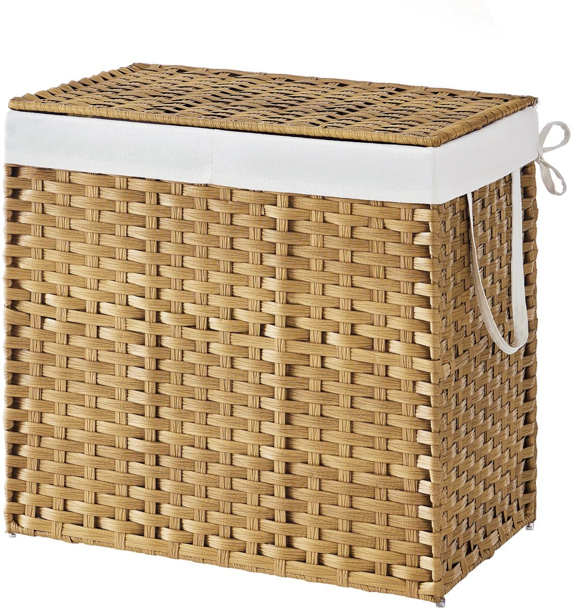SONGMICS - Wasmand - Wasmand met 2 Vakken - Opvouwbare Rattan Mand met Deksel en Handgrepen - Uitneembare Waszak — afbeelding 1