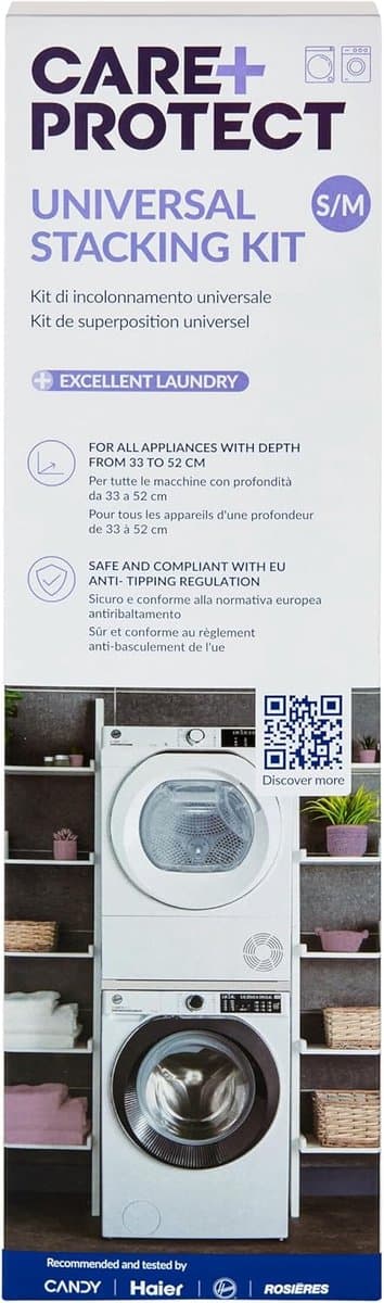 Universele Stapelset - Wasmachine Droger - Ruimte Besparen - Verstelbare Diepte - 33 tot 52 cm - Wit — afbeelding 1