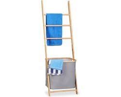 handdoekhouder bamboe - 3 stangen - met wasmand - 139 x 43,5 x 33 cm - badkamer