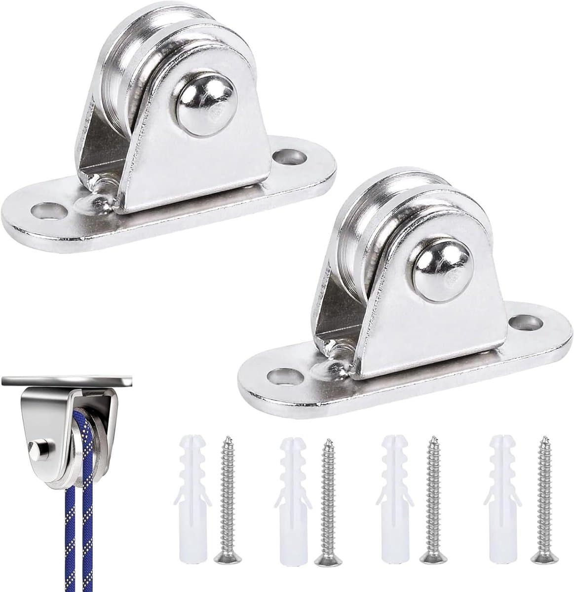 Allecto Plus - Metalen katrollen set met duplex-lagers - 2 stuks - Kabelrol voor waslijn en fitness - Inclusief schroeven en kunststof hulzen — afbeelding 1