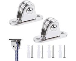 Allecto Plus - Metalen katrollen set met duplex-lagers - 2 stuks - Kabelrol voor waslijn en fitness - Inclusief schroeven en kunststof hulzen