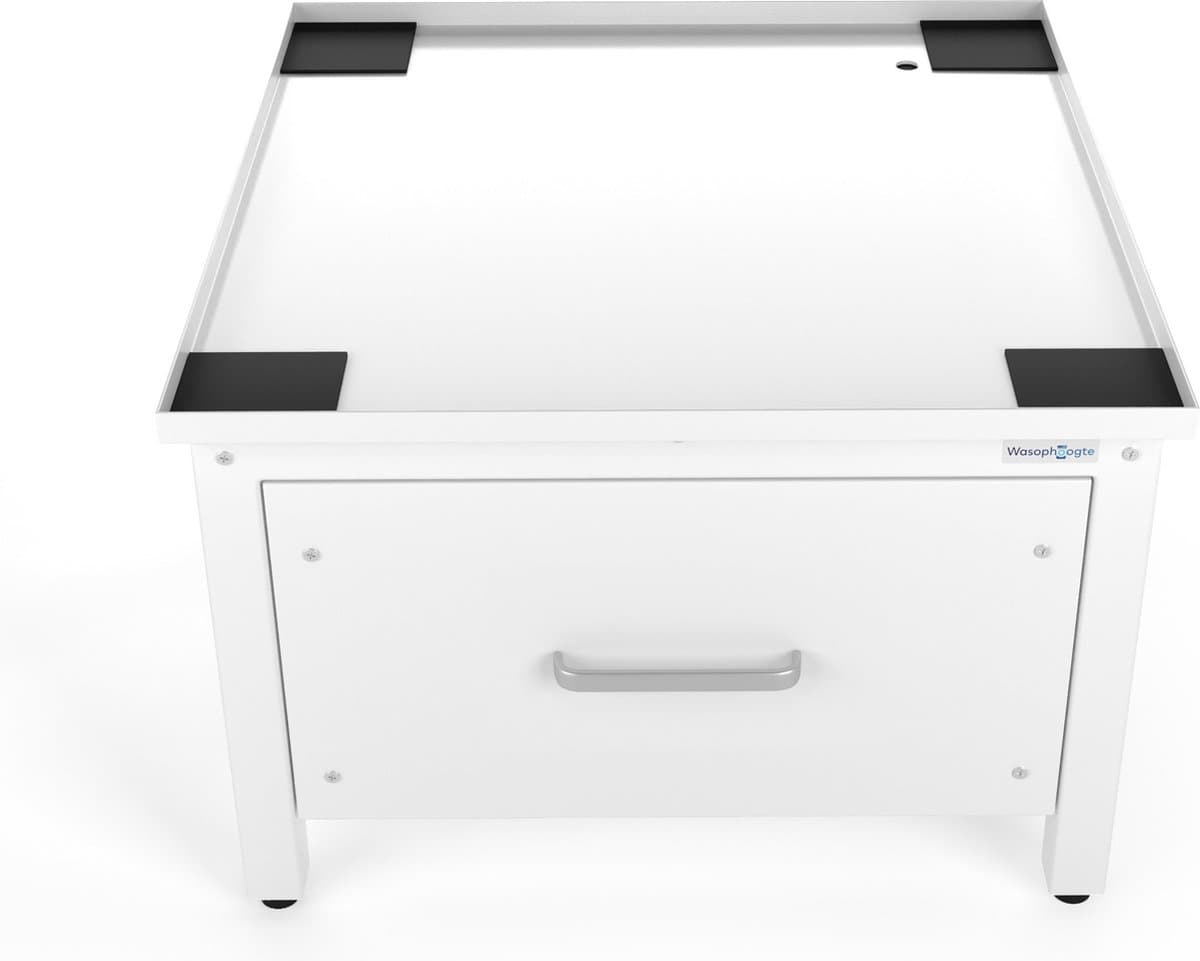 Wasophoogte® Wasmachine verhoger met lade - Wasmachine opbouwmeubel - Wasmachine sokkel - 42cm hoog - Wit - Universeel - Inclusief Lekbak — afbeelding 1