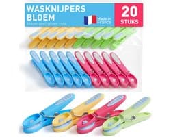 Bloem Wasknijpers 20 Stuks in Blauw, Geel, Groen en Roze - Premium Kwaliteit Kledingknijpers voor Wasgoed