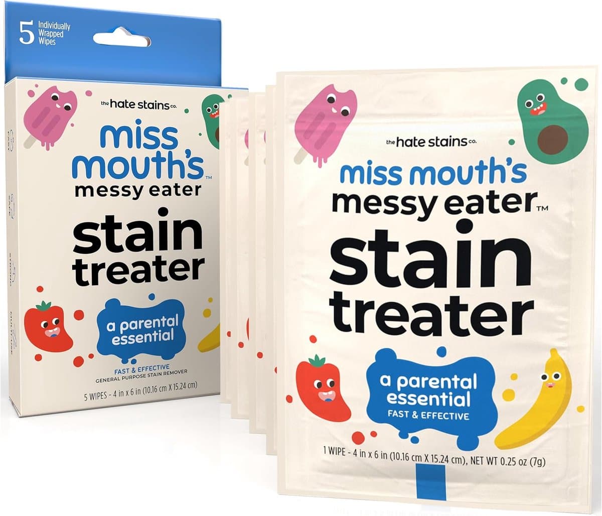 Miss Mouth’s Messy Eater – Stain Treater Doekjes – Vlekverwijderaar voor Kinderen – 5 Wipes – Mild & Veilig voor Delicate Stoffen — afbeelding 1
