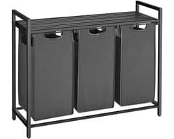 Wasmanden met plank Polly | Drie compartimenten | 92,5 x 33 x 72 cm | Grijs — afbeelding 1