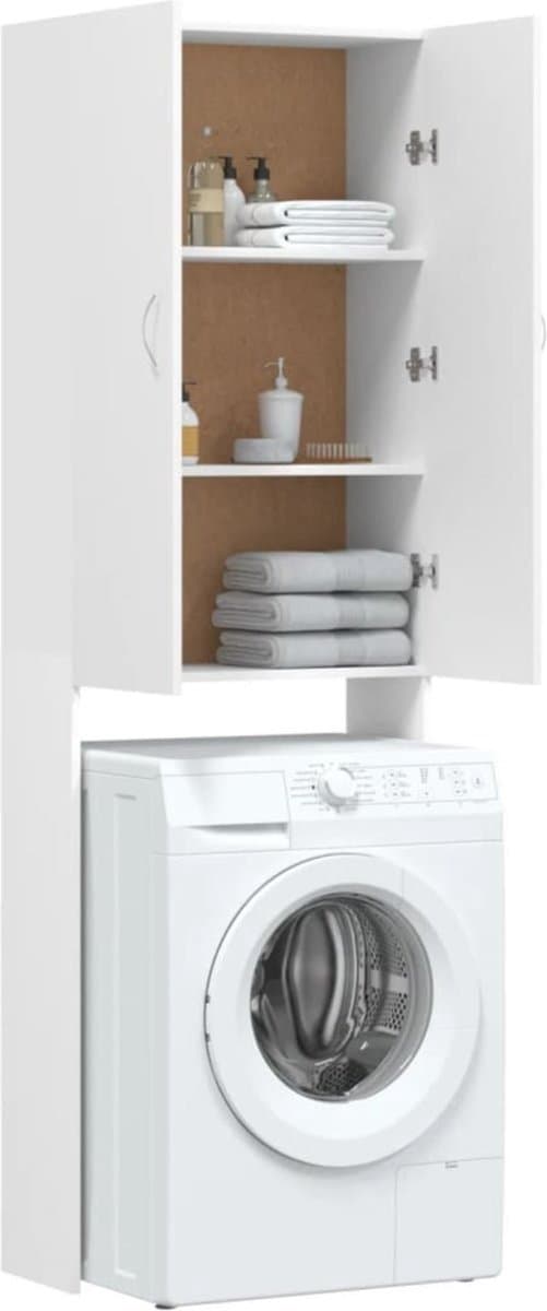 WNHB® Wasmachine Ombouw Kast – Verhoger & Opbergmeubel – Houten Wasmachinekast – Wit – Met Extra Opbergruimte — afbeelding 1