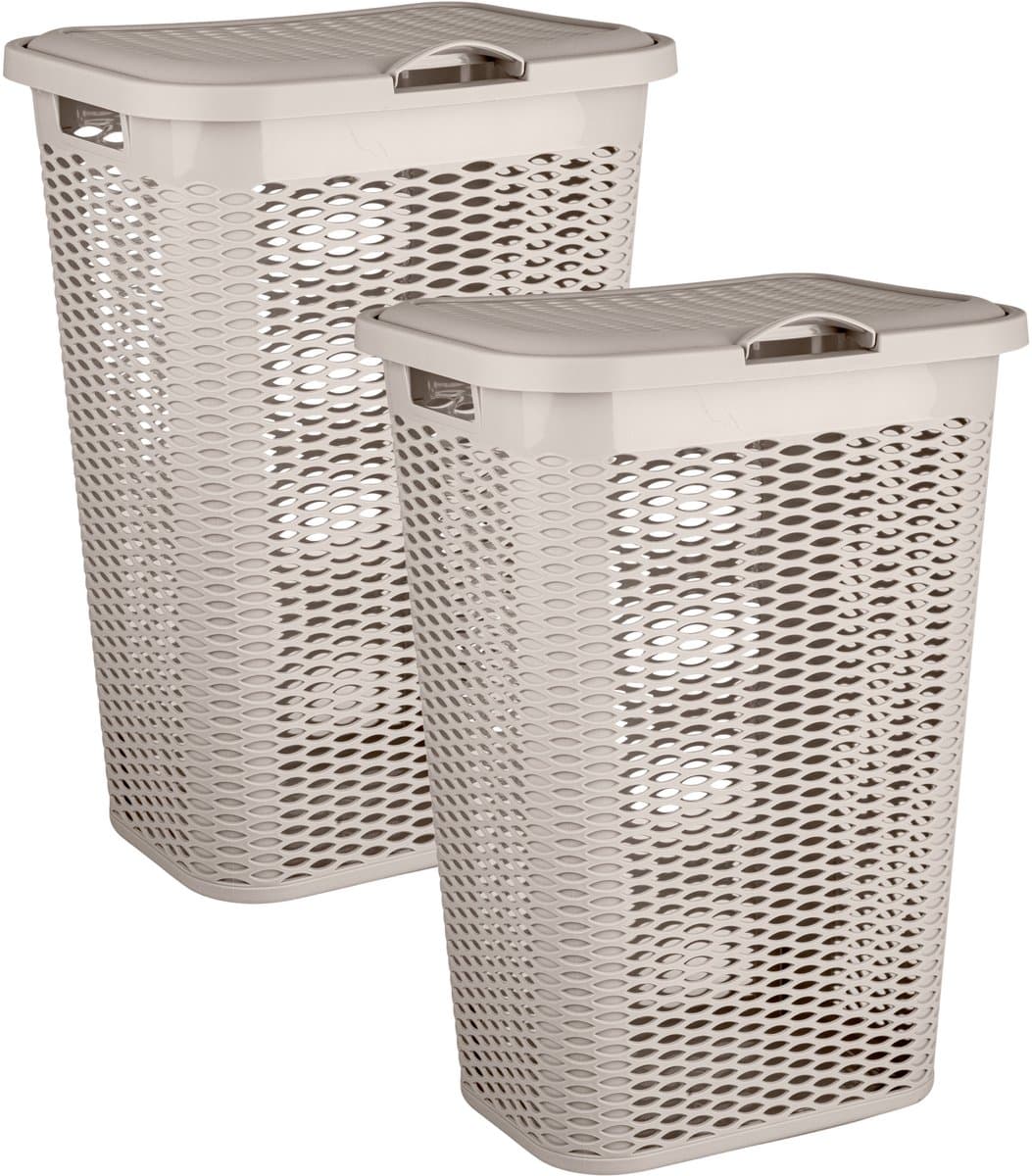 Plasticforte Wasmand Ventilation - 2x - met deksel - beige - kunststof - 51 liter - 43 x 35 x 61 cm - Badkamer - Wasgoed - Nieuw design - Zeer stevig — afbeelding 1