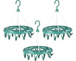 Urban Living Wasgoed droogcarrousel/droogmolen - 3x - 18 clips/knijpers - groen - kunststof - 32 cm