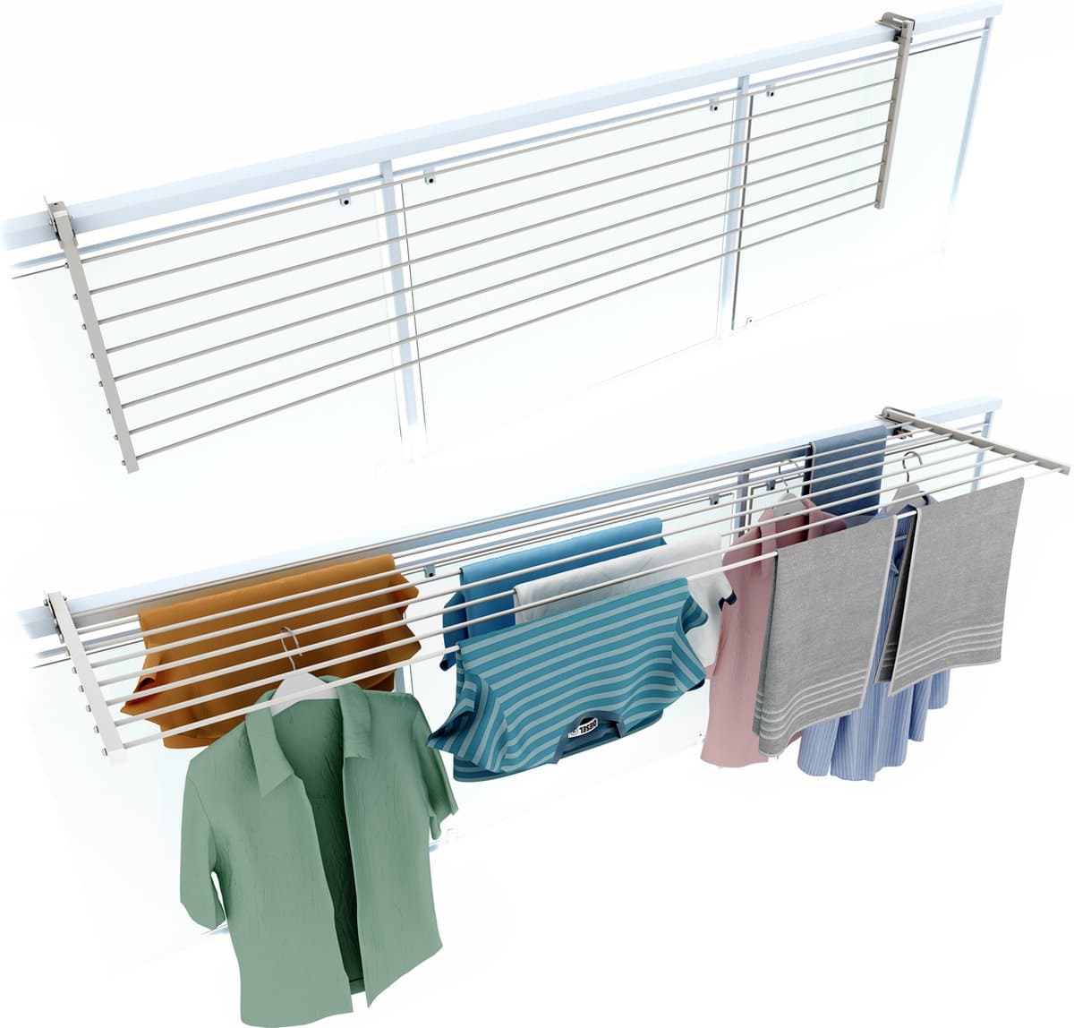 Foxydry Duo 202 cm balkon droogrek - wit - rechthoekige reling — afbeelding 1