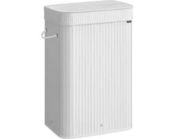 SONGMICS Wasmand met deksel, wasmand van bamboe, afneembare en machinewasbare waszak met handgrepen, 72 liter, voor wasruimte, slaapkamer, woonkamer, wolkwit