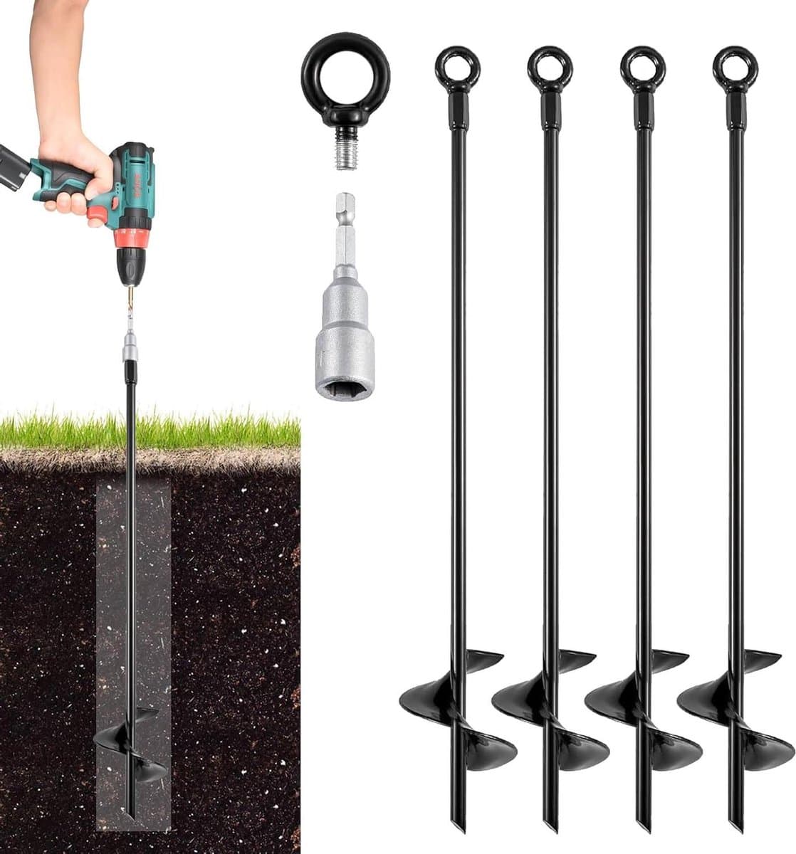 Grondankers 40 cm - Set van 4 - Grondharingen Voor Harde Grond - Tenten Luifels Schuren — afbeelding 1