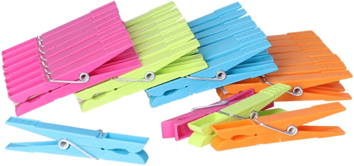 Wasknijpers - 32x stuks - gekleurde knijpers / wasspelden - Kunstof — afbeelding 1