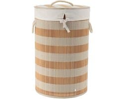 Tendance Wasmand Rustic met deksel bamboe - naturel - rond - katoen/bamboe - 67 liter - 35 x 35 x 55 cm