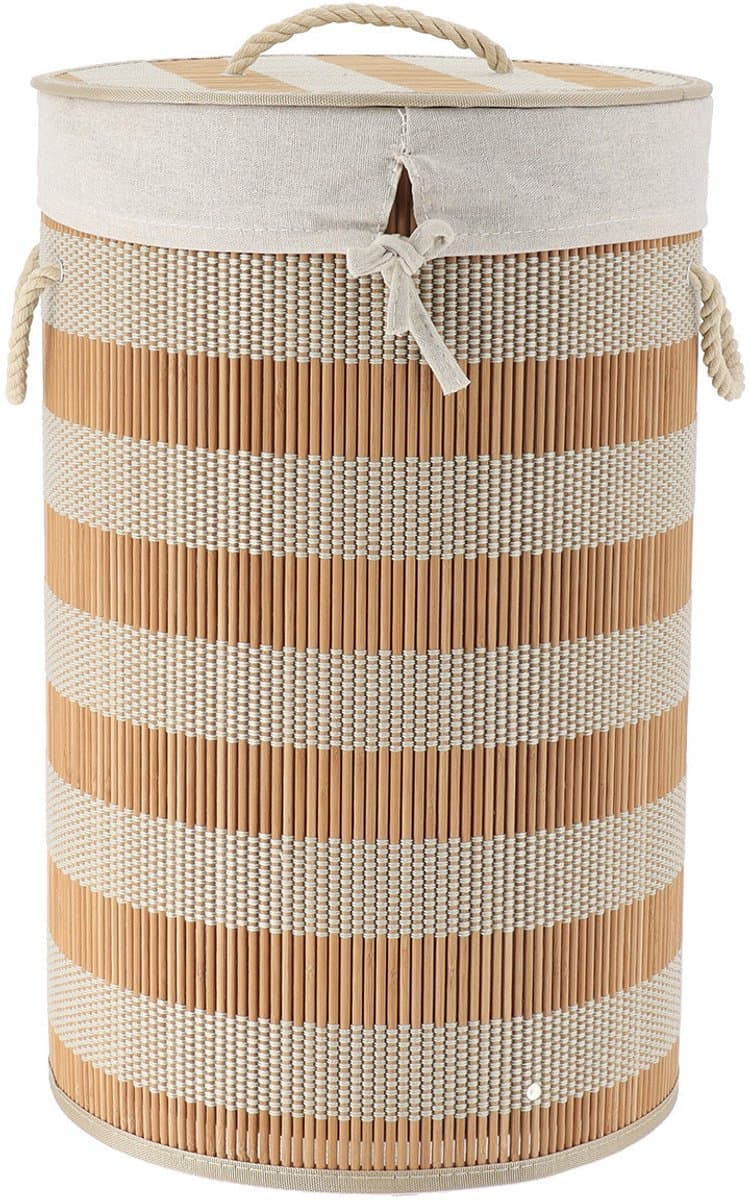 Tendance Wasmand Rustic met deksel bamboe - naturel - rond - katoen/bamboe - 67 liter - 35 x 35 x 55 cm — afbeelding 1