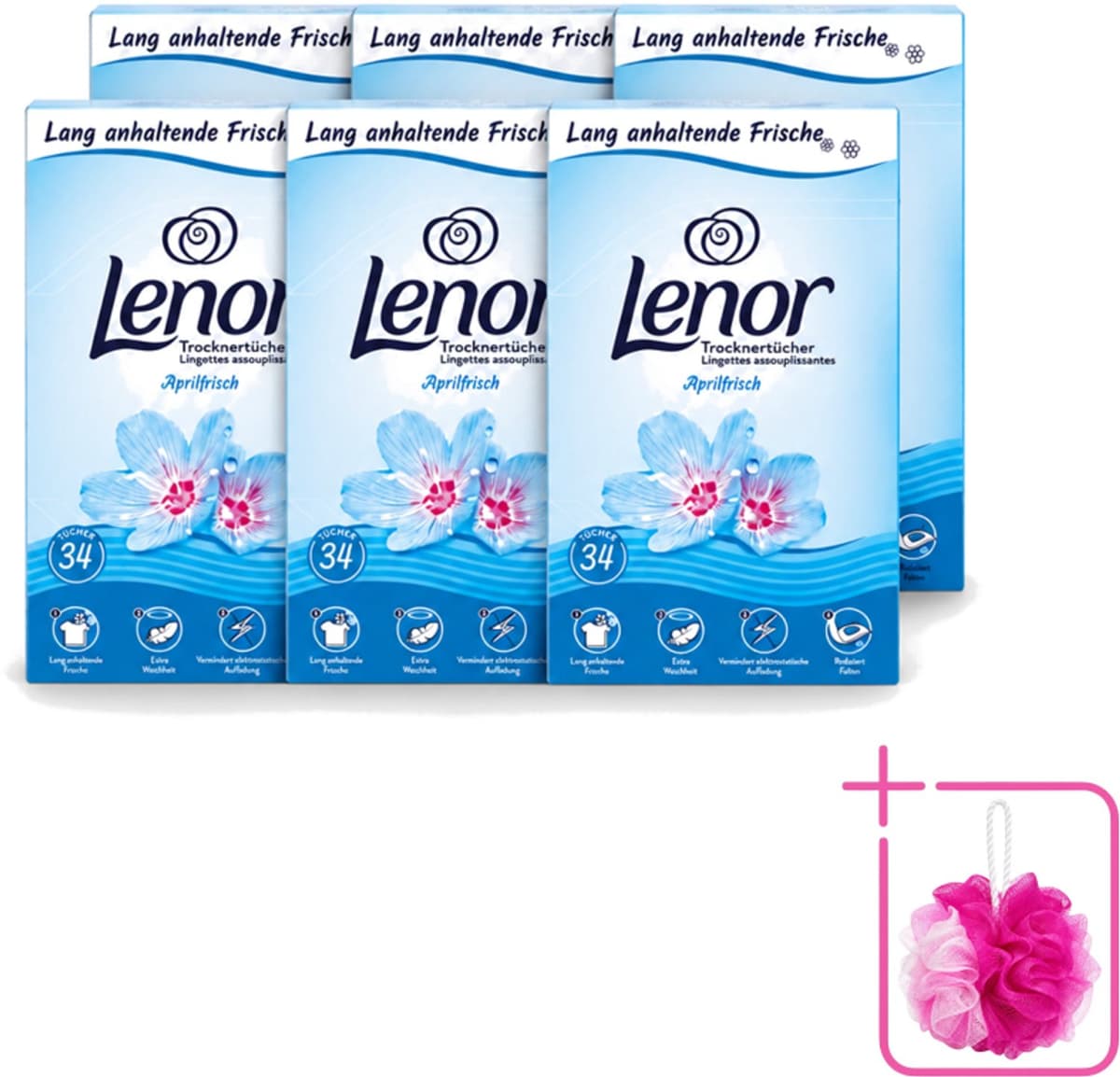 6 x Lenor - Droogtrommeldoekjes - Aprilfris - Textielverfrisser - 34 Doekjes - Bulkverpakking - Droogtrommeldoekjes - Frisheid — afbeelding 1