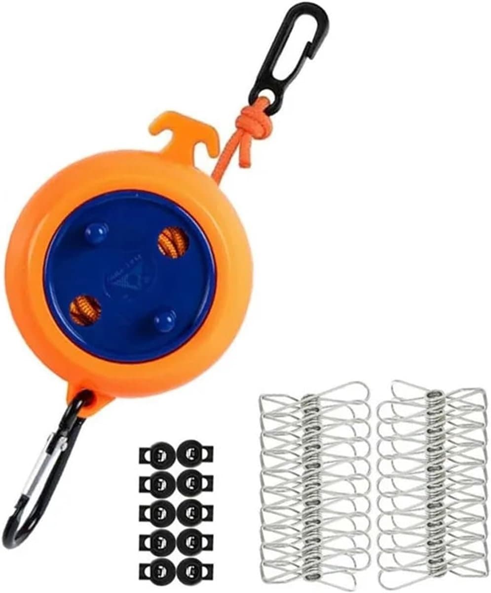 Droogrek Kleding - Waslijn Outdoor - Kleding Drogen - Intrekbaar Winddicht - 8 Meter - Oranje — afbeelding 1