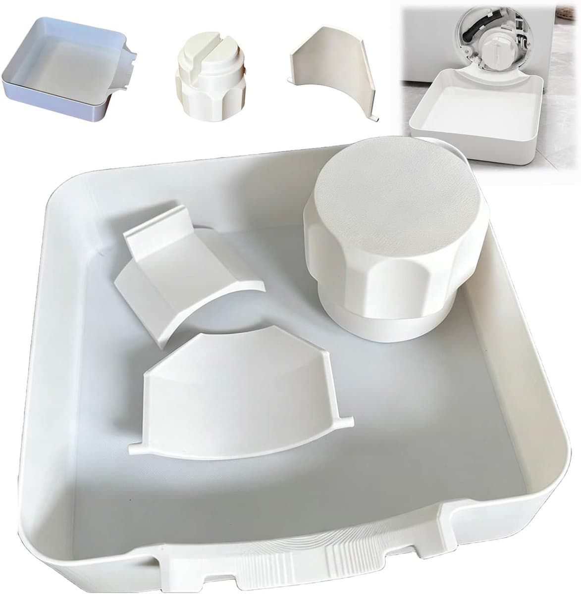Bobypet - Wasmachine afvoerbak - Universele afvoergeleider met dekselopener - 4-delige set - Voor kelder, appartement, stacaravan en garage - 17,8 x 17,8 x 5 cm - Wit — afbeelding 1