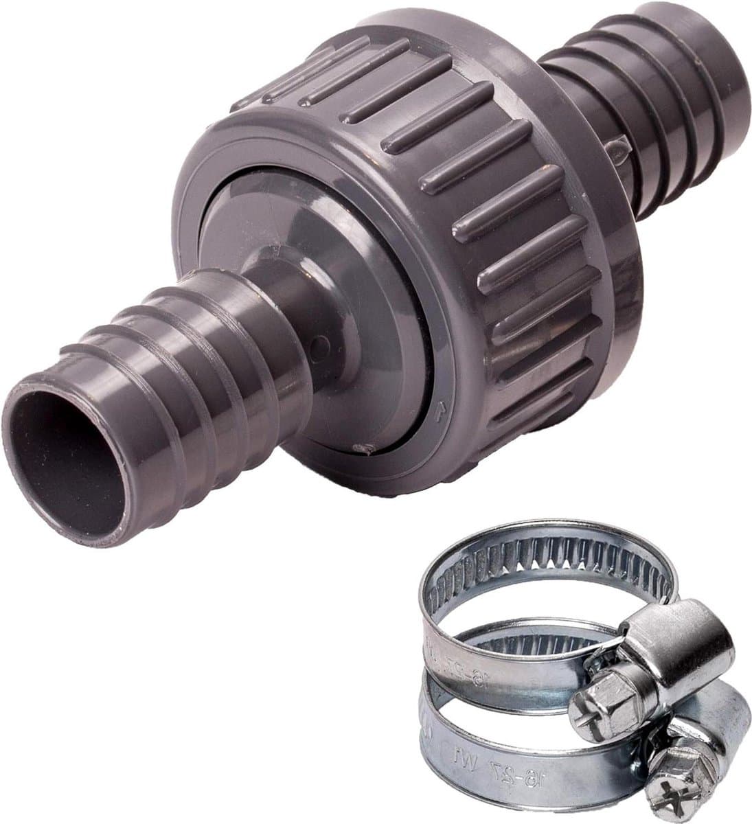 Terugslagklep Set - Afvoerklep Waterslot - Voorkomen Water Terugstroming - Inclusief Slangklemmen - 21 mm - Grijs — afbeelding 1